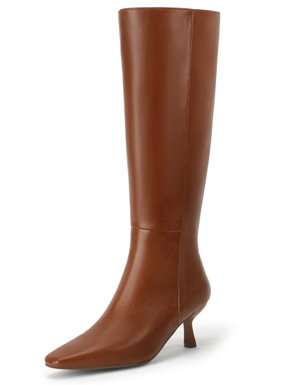 IDIFU Size 6 Boots Knee High Low Kitten Heel Brown PU Sleek Style Square Toe